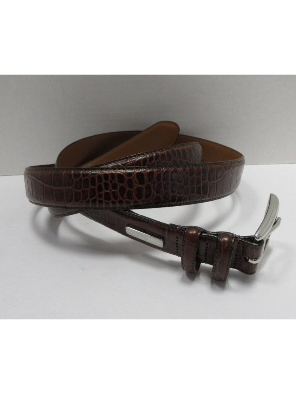 VGT Polo Ralph Lauren Belt 46 Italian Leather Croc Embossed Dress Logo